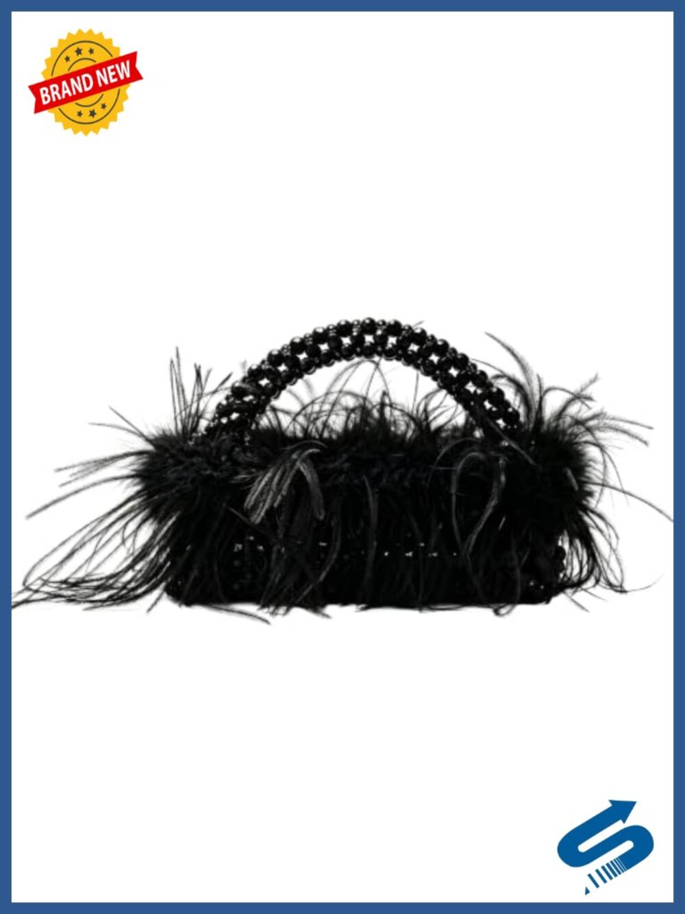Ostrich Feather Beaded Clutch Evening Bag Top Handle Handbag